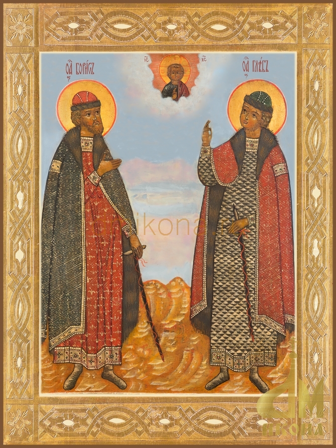 Старинная православная икона "Борис и Глеб благоверные князья-страстотерпцы" - купить оптом