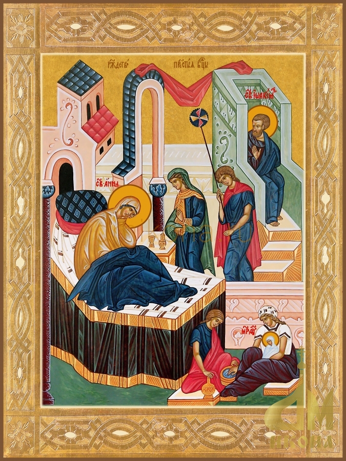 Современная православная икона "Рождество Пресвятой Богородицы" - купить оптом или в розницу.