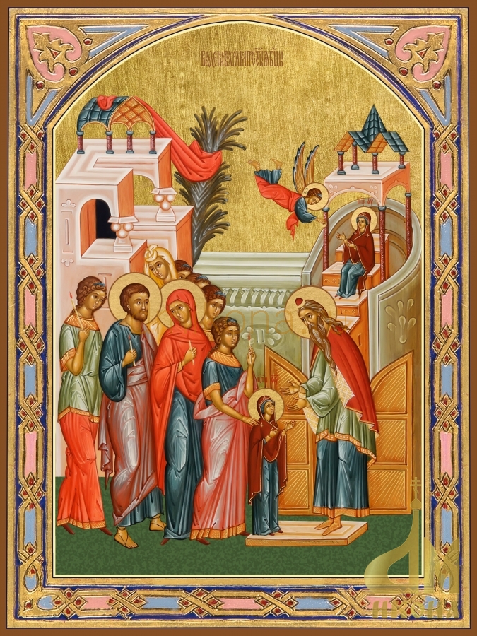Современная православная икона "Введение во храм Пресвятой Богородицы" - купить оптом или в розницу.