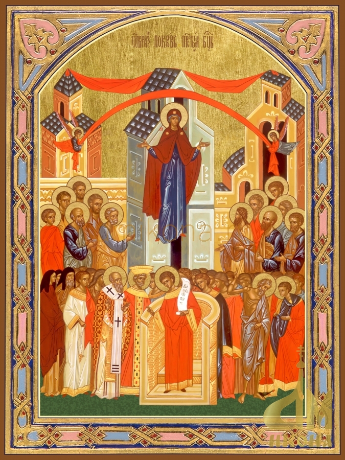 Современная православная икона "Покров Пресвятой Богородицы" - купить оптом или в розницу.