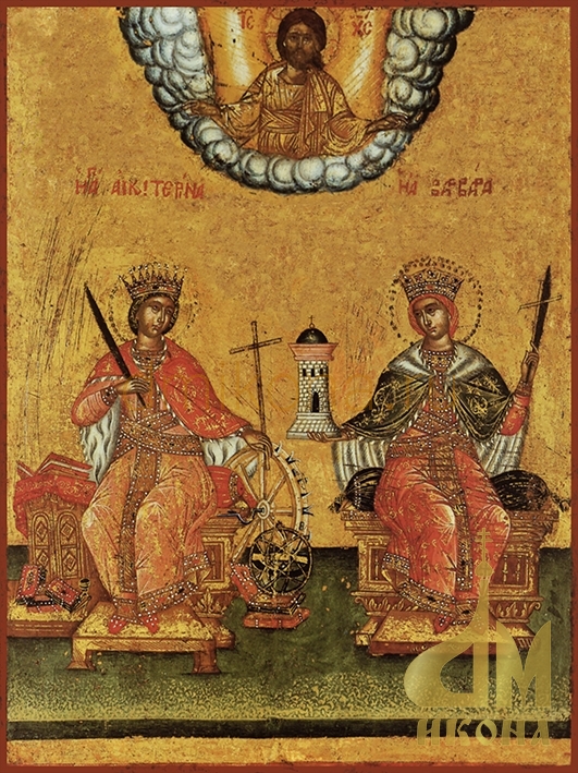 Старинная православная икона "Екатерина и Варвара, святые великомученицы" - купить иконы, купить оптом.